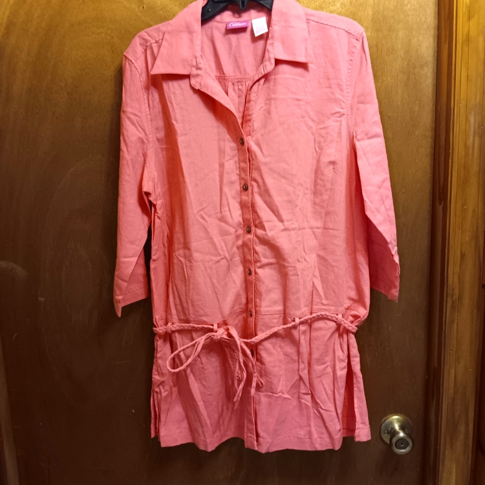 Coppagallo Coral Button-Down Shirt with Waist Tie
